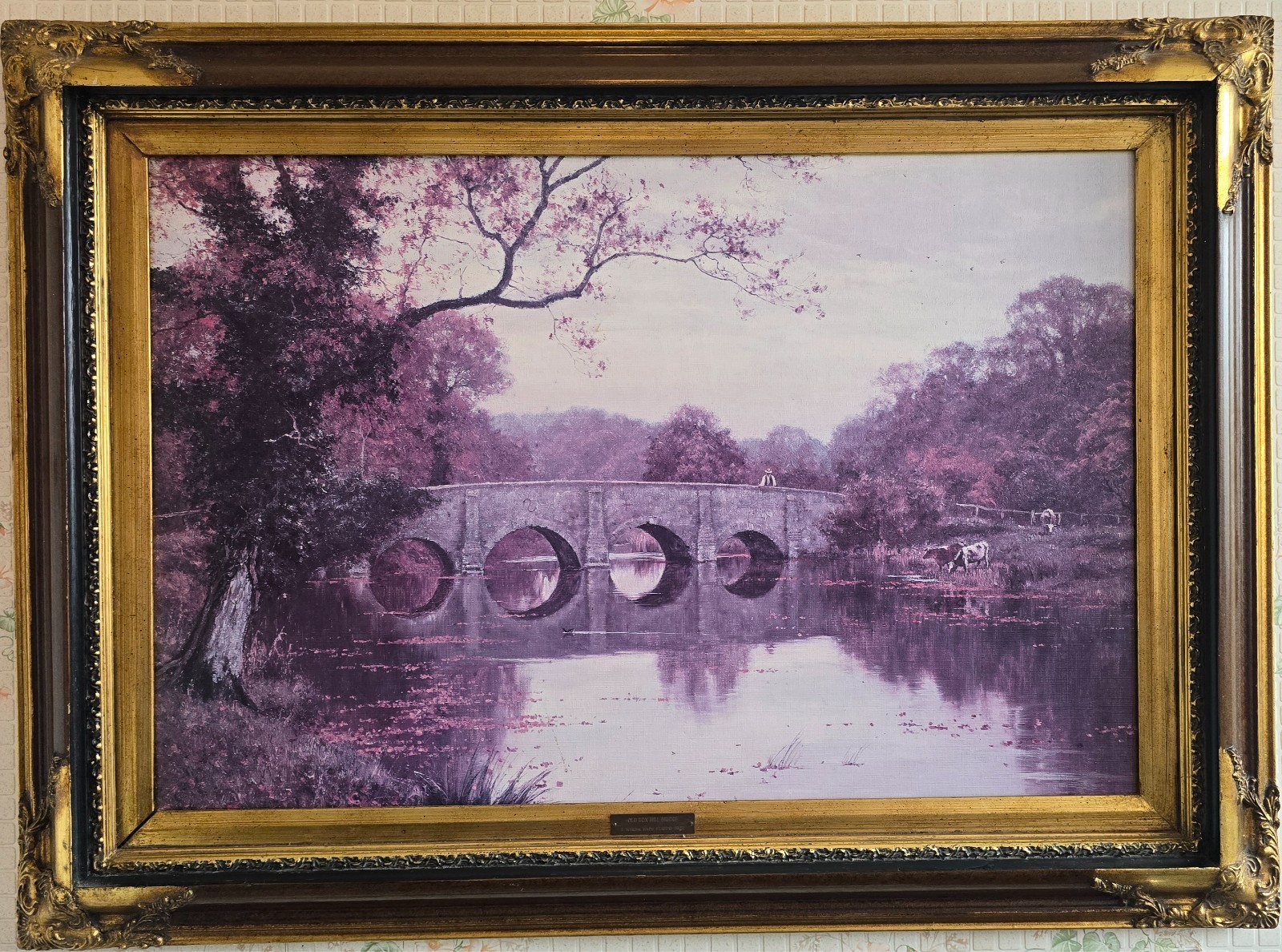 Large Vintage British Framed Print Old Box Hill Bridge E Wilkins Waite 96x70cm Large Vintage British Framed Print Old Box Hill Bridge E Wilkins Waite 96x70cm