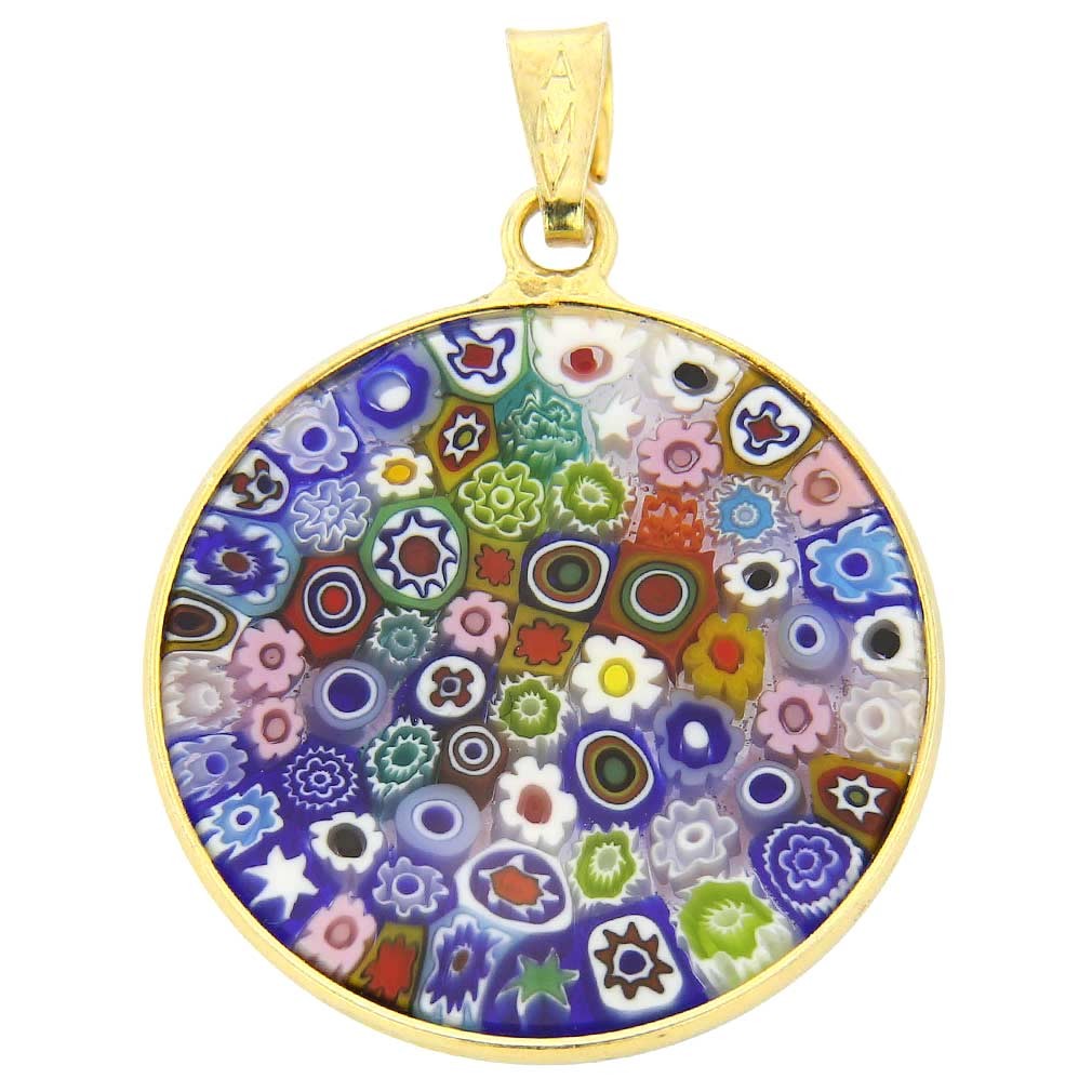 Glass Of Venice Murano Glass Millefiori Pendant Necklace Multicolor in Gold-Plat Glass Of Venice Murano Glass Millefiori Pendant Necklace Multicolor in Gold-Plat