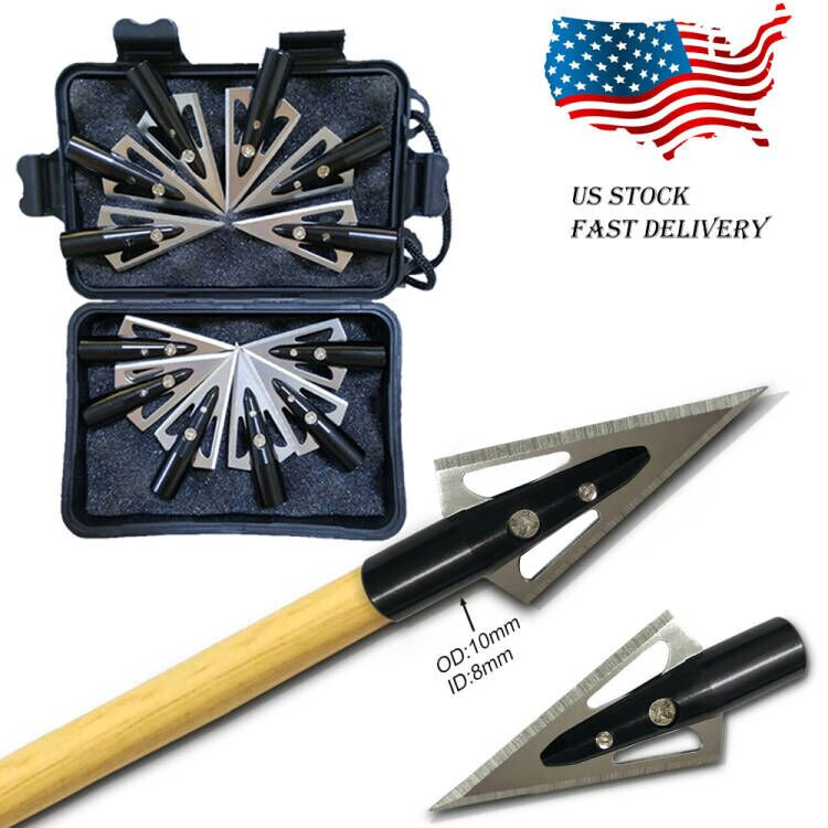 12Pcs DIY Hunting Tradition Broadheads  Iron Jacket Wooden Bamboo Arrow Glue Tip