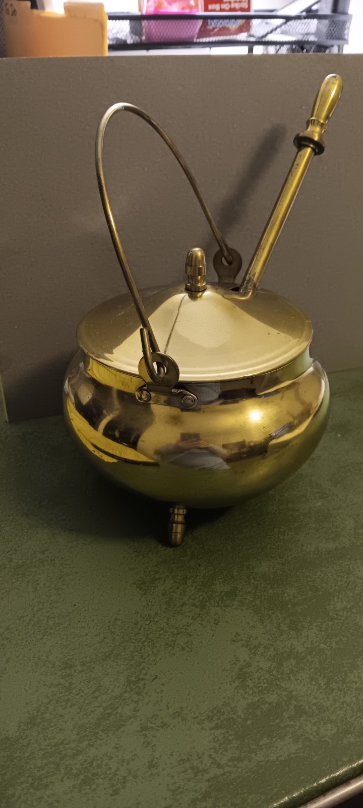 Vintage brass smudge pot or fire starter dating late 19th to early 20th century