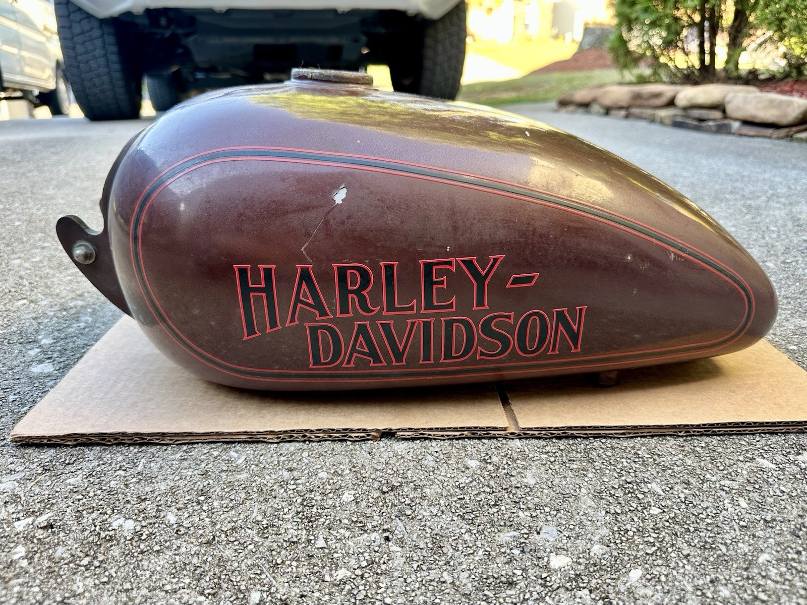 Vintage Harley-Davidson Sportster Peanut Gas Tank OEM Maroon Red Block Logo