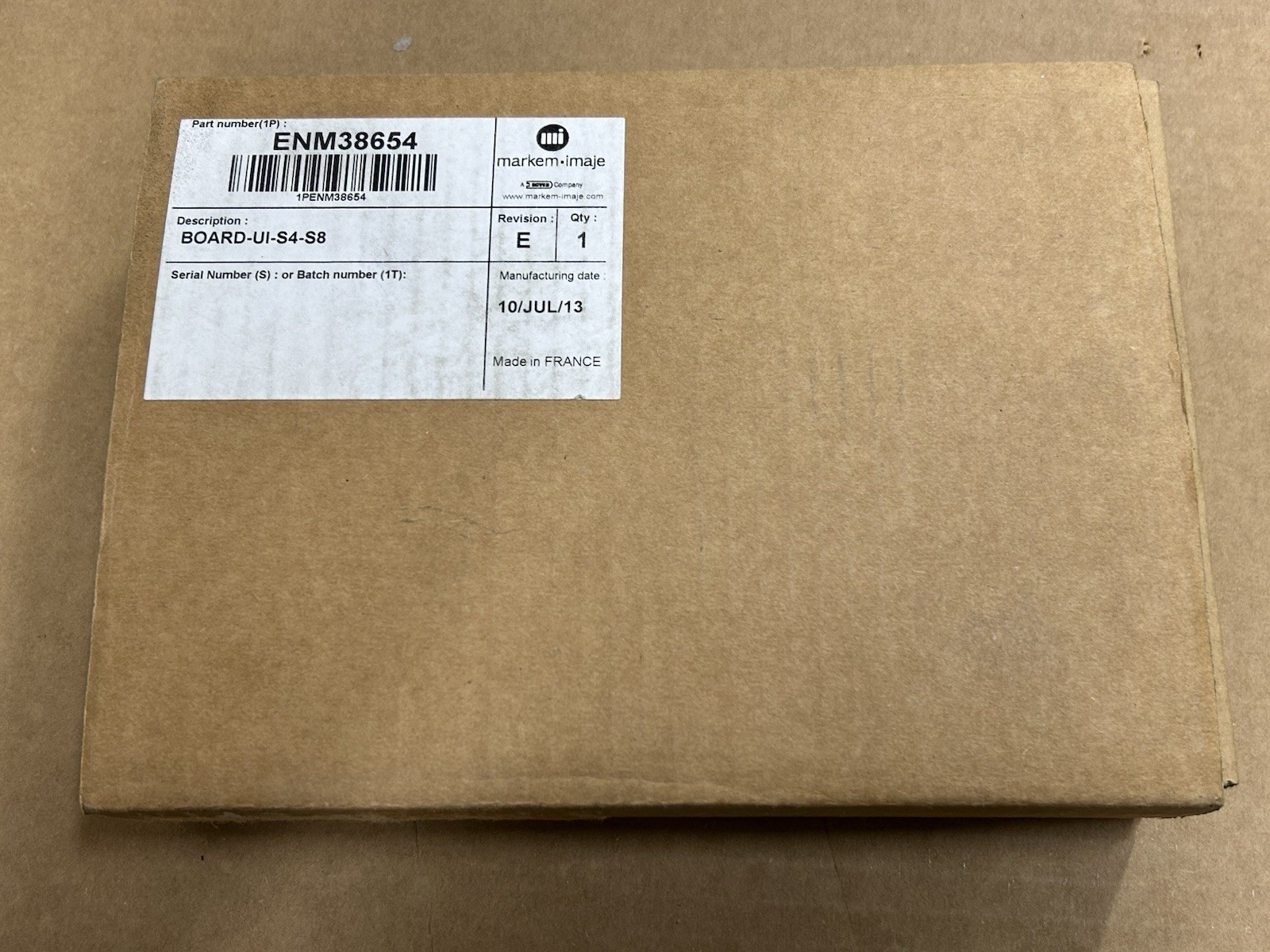 MARKEM IMAJE ENM38654 BOARD-UI-S4-S8 REV. E Batch 1T NEW Never Used in BOX MARKEM IMAJE ENM38654 BOARD-UI-S4-S8 REV. E Batch 1T NEW Never Used in BOX