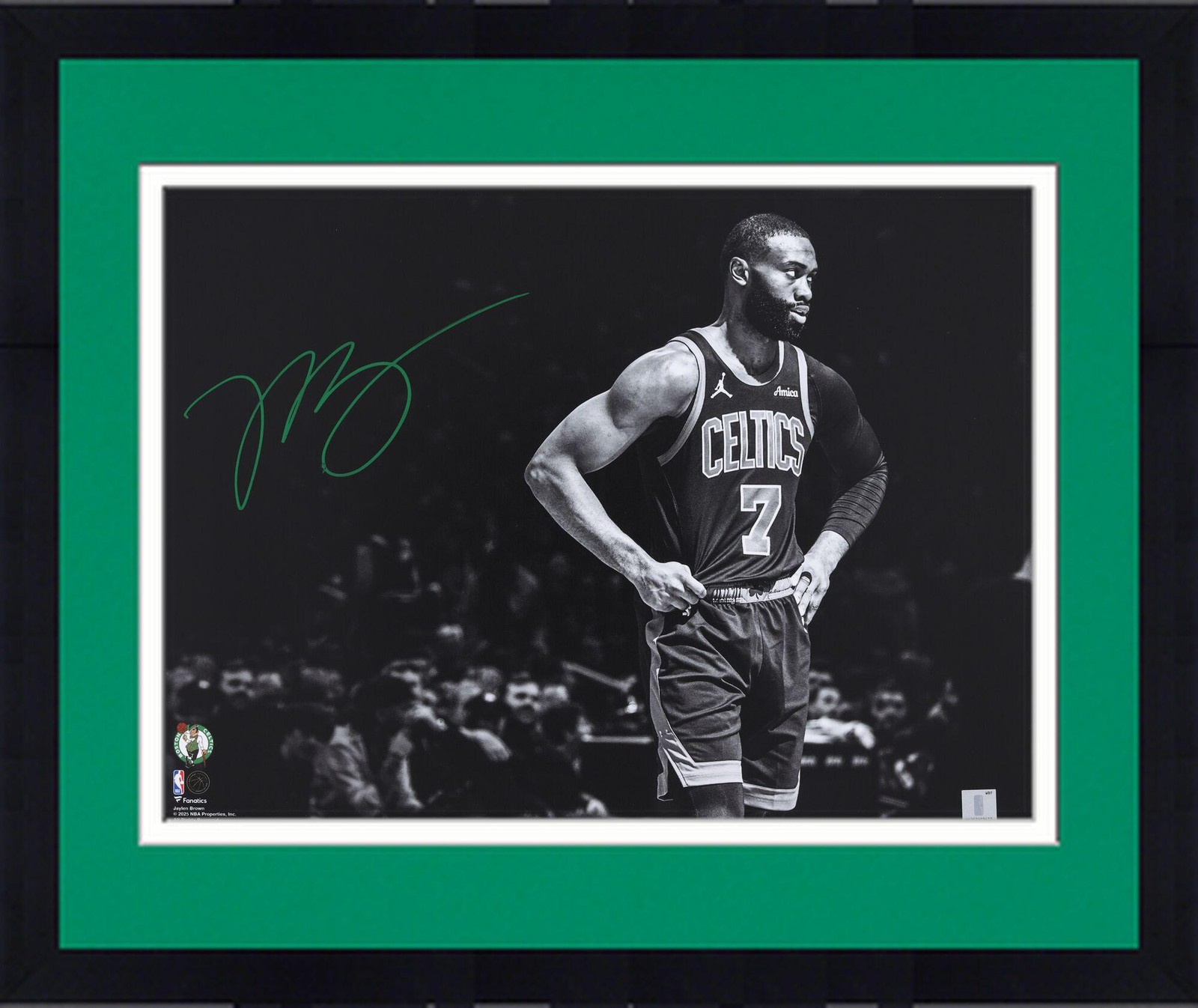 Framed Jaylen Brown Boston Celtics Signed Black & White w/Green Ink 16x20 Photo