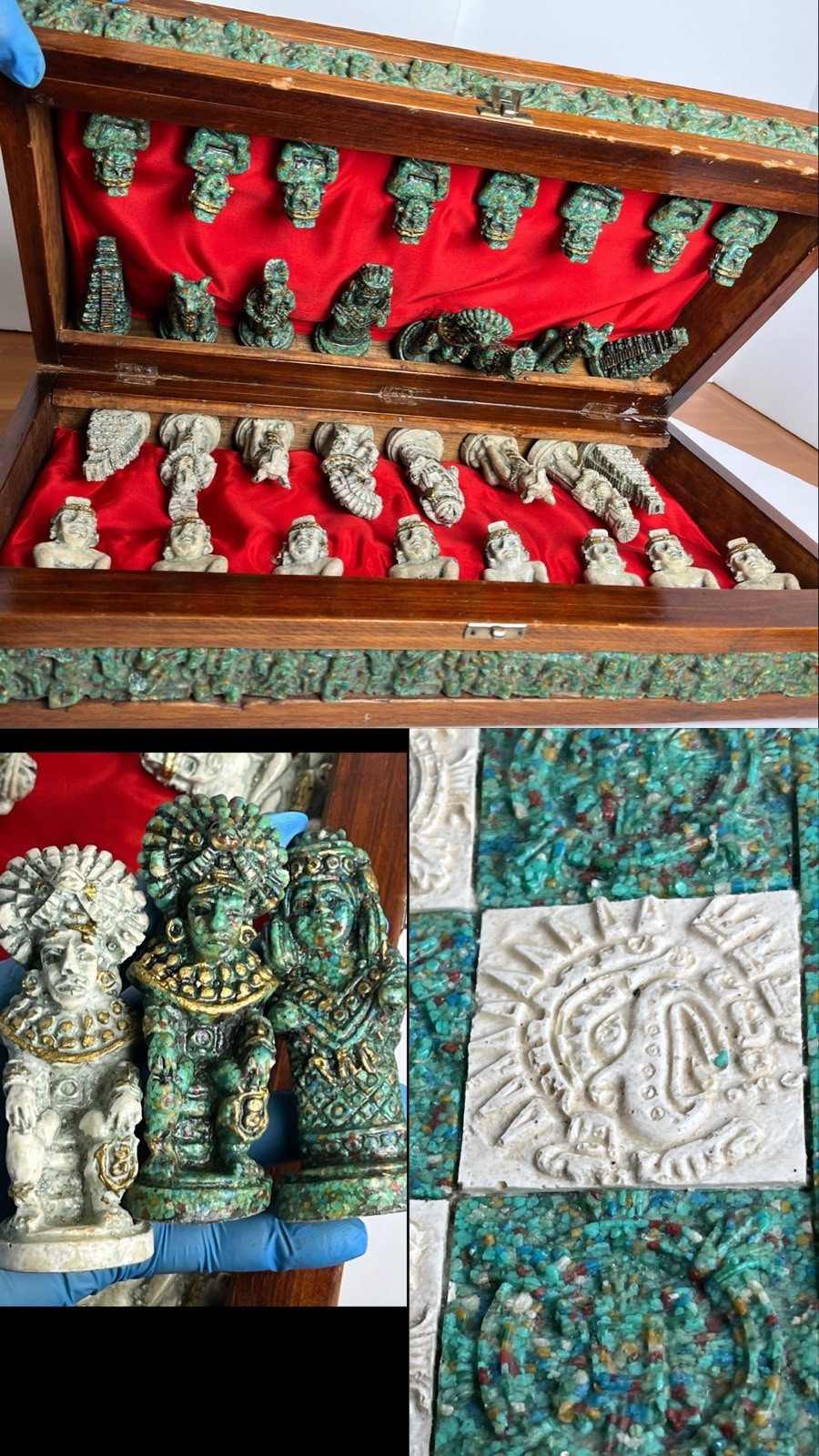 Vintage 19.5” Rustic Malachite Mexico Aztec Conquistadors Chess Set Mayan Vintage 19.5” Rustic Malachite Mexico Aztec Conquistadors Chess Set Mayan