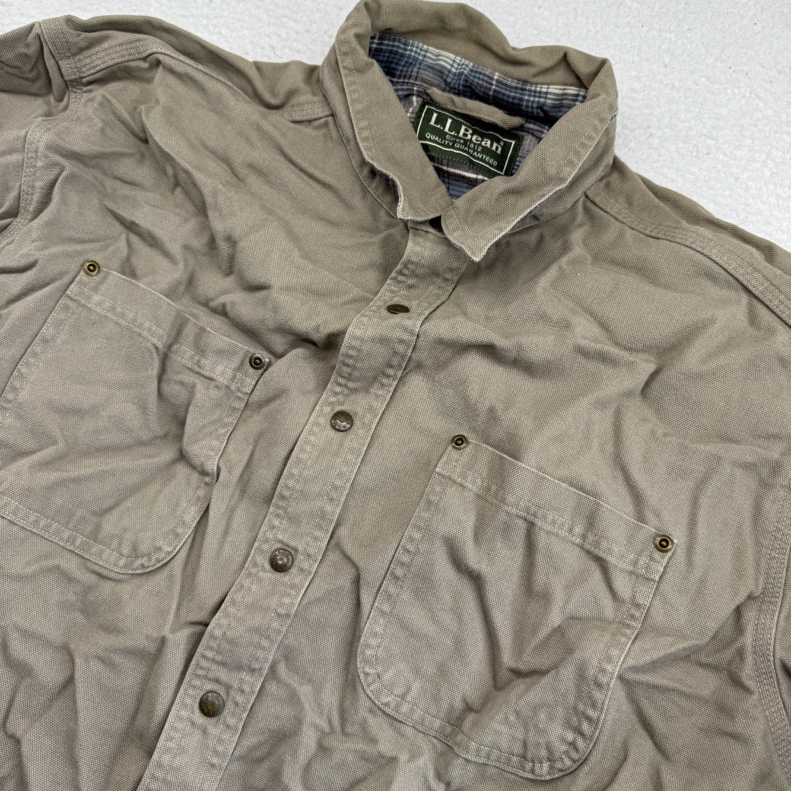 Vintage LL Bean Chore Shacket Mens XLT Tall Tan Flannel Lined Canada Made Jacket Vintage LL Bean Chore Shacket Mens XLT Tall Tan Flannel Lined Canada Made Jacket