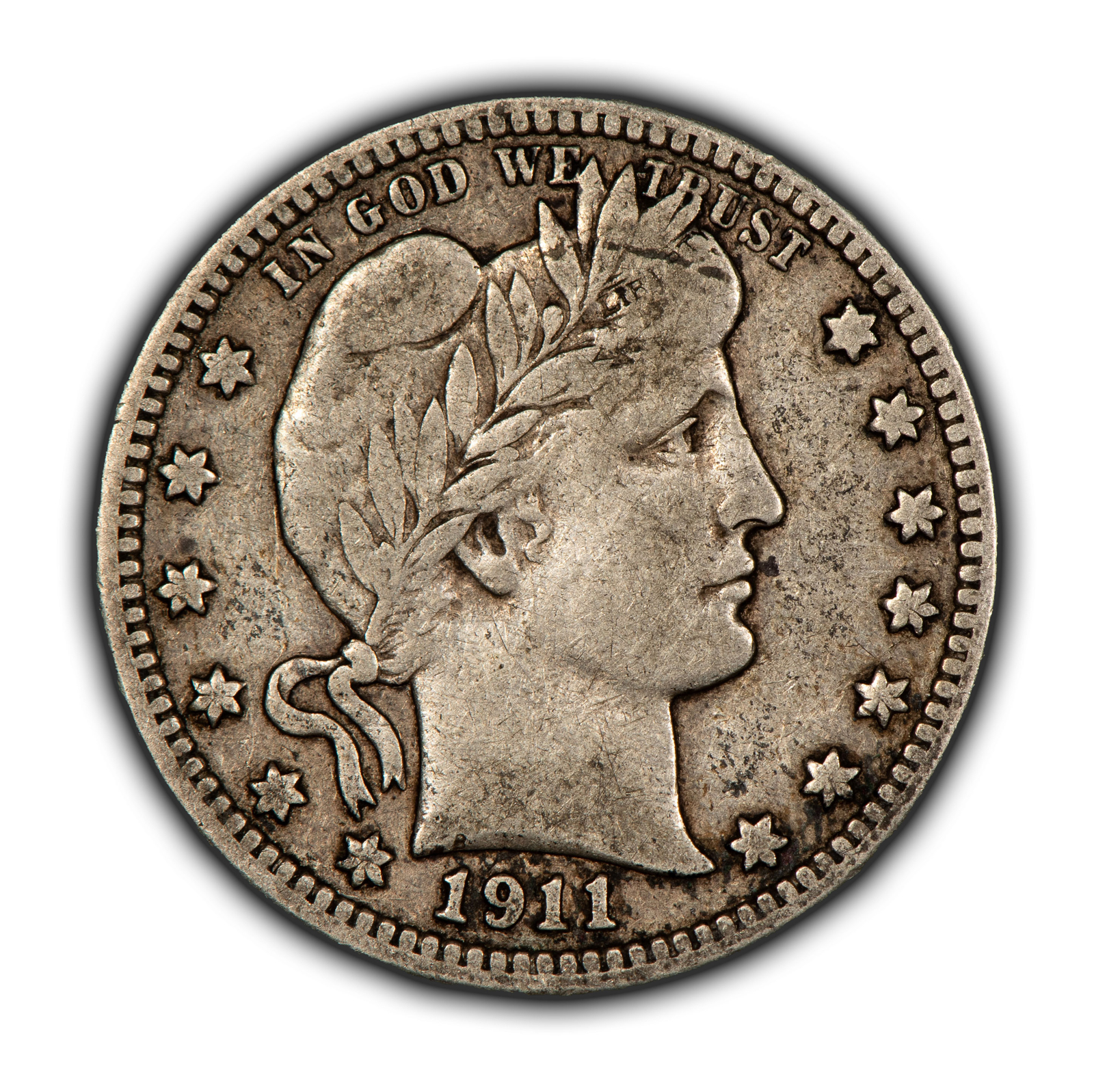 1911-D 25c Silver Barber Quarter - Key Date - VF - SKU-T4774
