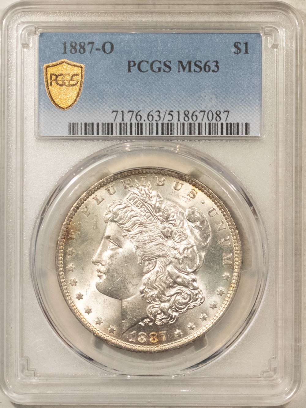 1887-O $1 MORGAN DOLLAR - PCGS MS-63, LUSTROUS
