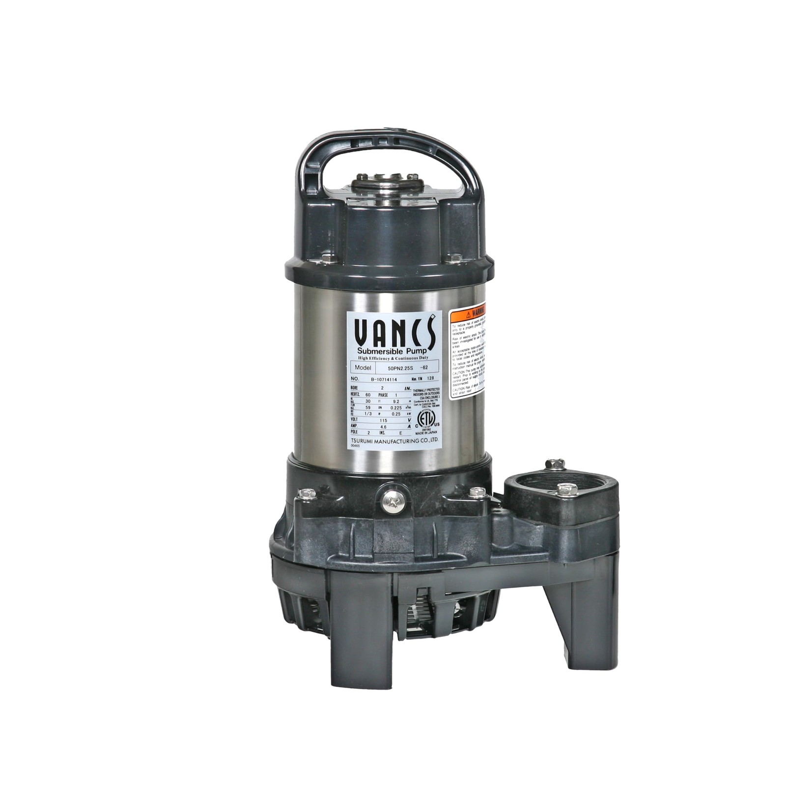Tsurumi 3PN 1/3hp, 115V Pond & Waterfall Pump, Stainless Steel, 3540 GPH Tsurumi 3PN 1/3hp, 115V Pond & Waterfall Pump, Stainless Steel, 3540 GPH