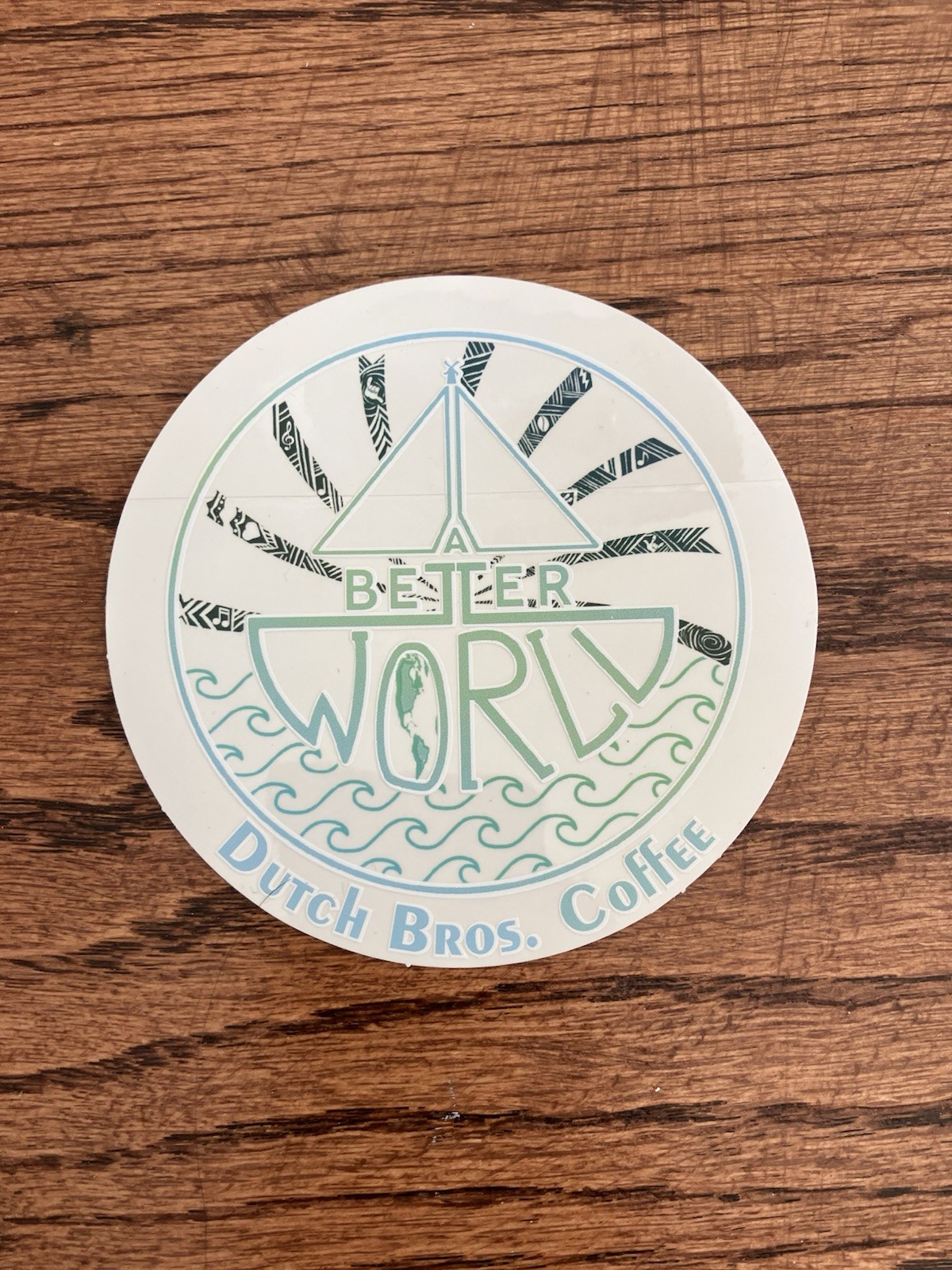 Vintage Dutch Bros A Better World Sticker White blue green Vintage Sailboat READ Vintage Dutch Bros A Better World Sticker White blue green Vintage Sailboat READ