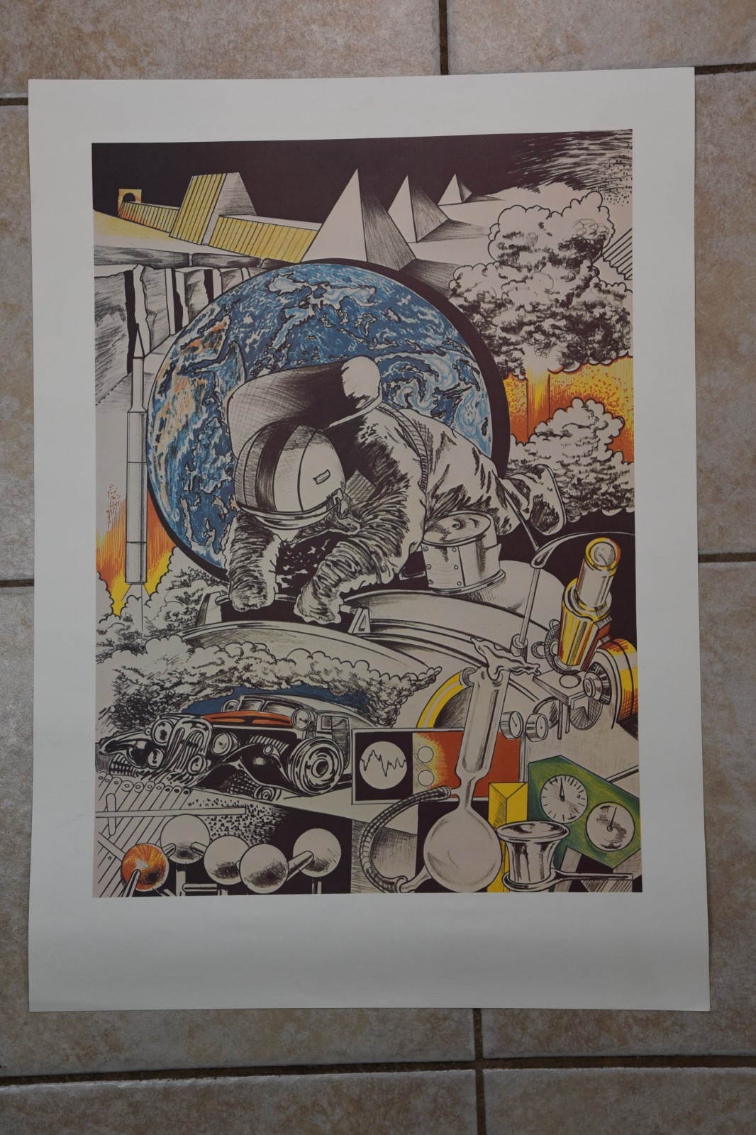 Vintage Siegfried Reinhardt Lithograph Art Print Abstract Science Technology