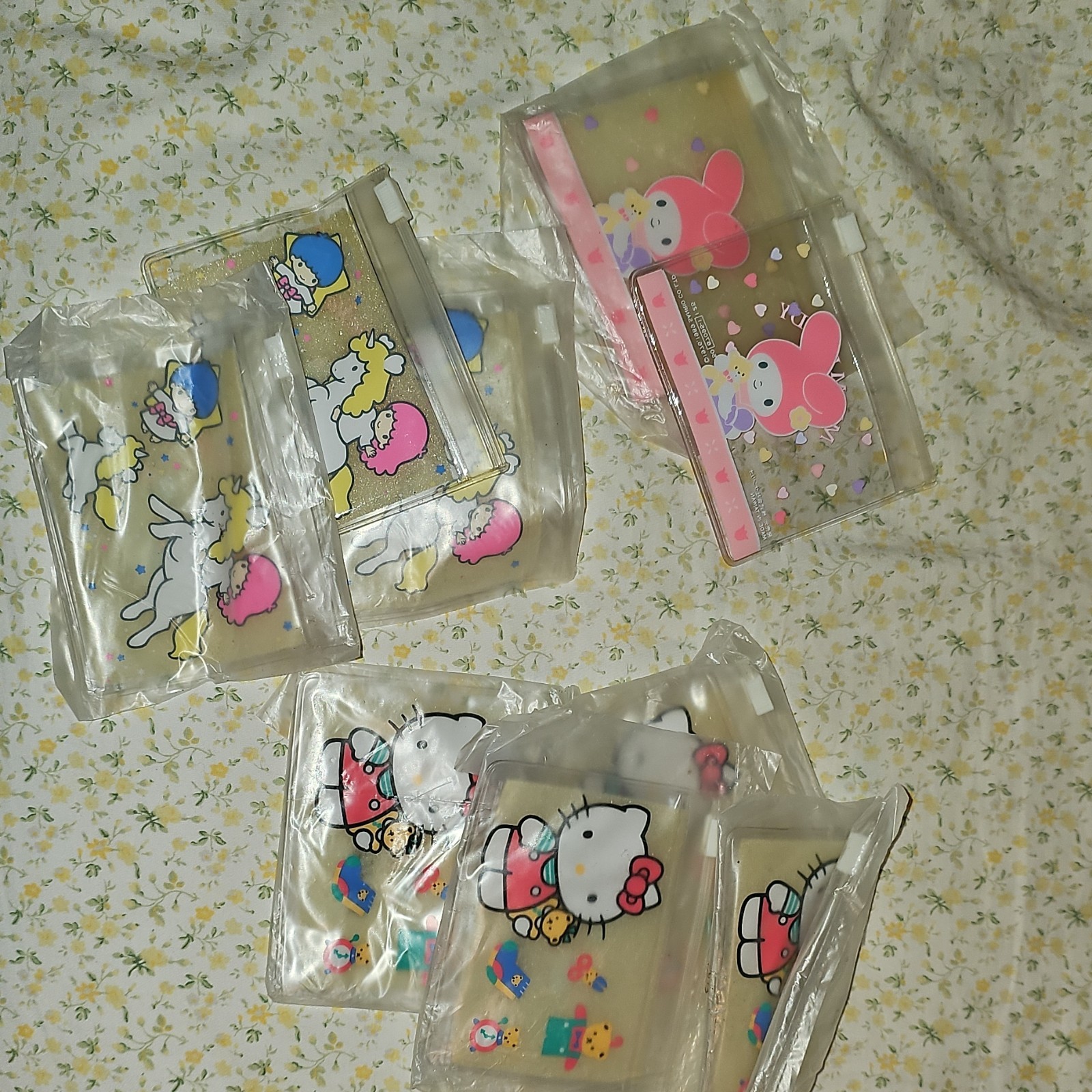 9 Vintage 1989 Sanrio Plastic Pouches - Hello Kitty, My Melody, Little Twin Star