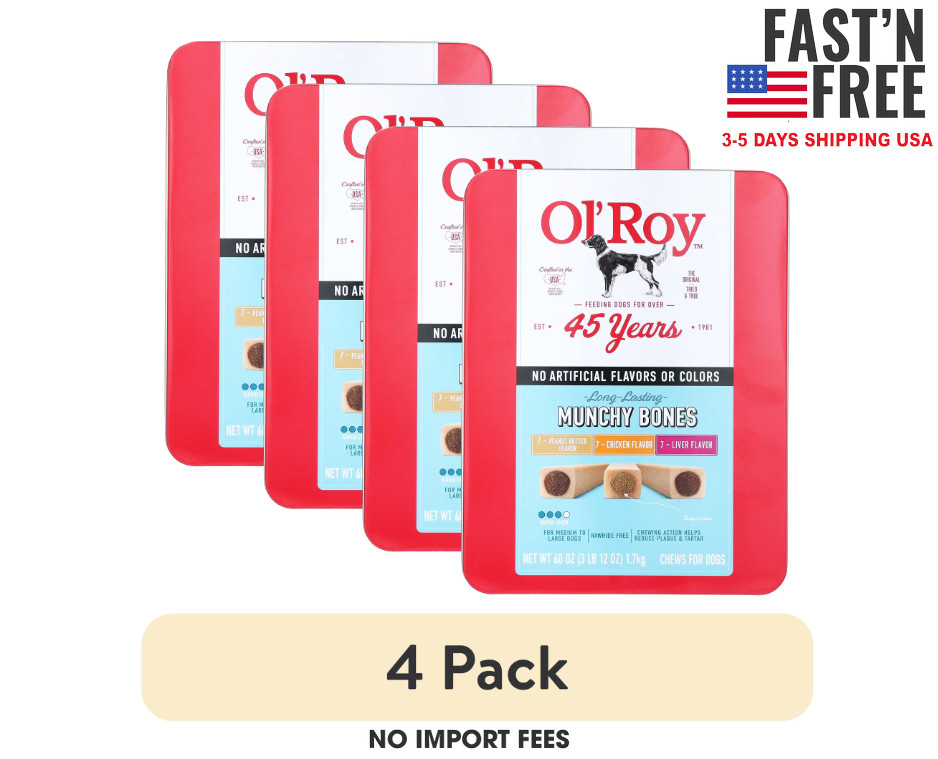(4 pack) Ol' Roy Munchy Bone Dog Treats, Variety Pack, 60 oz, 21 Count (4 pack) Ol' Roy Munchy Bone Dog Treats, Variety Pack, 60 oz, 21 Count