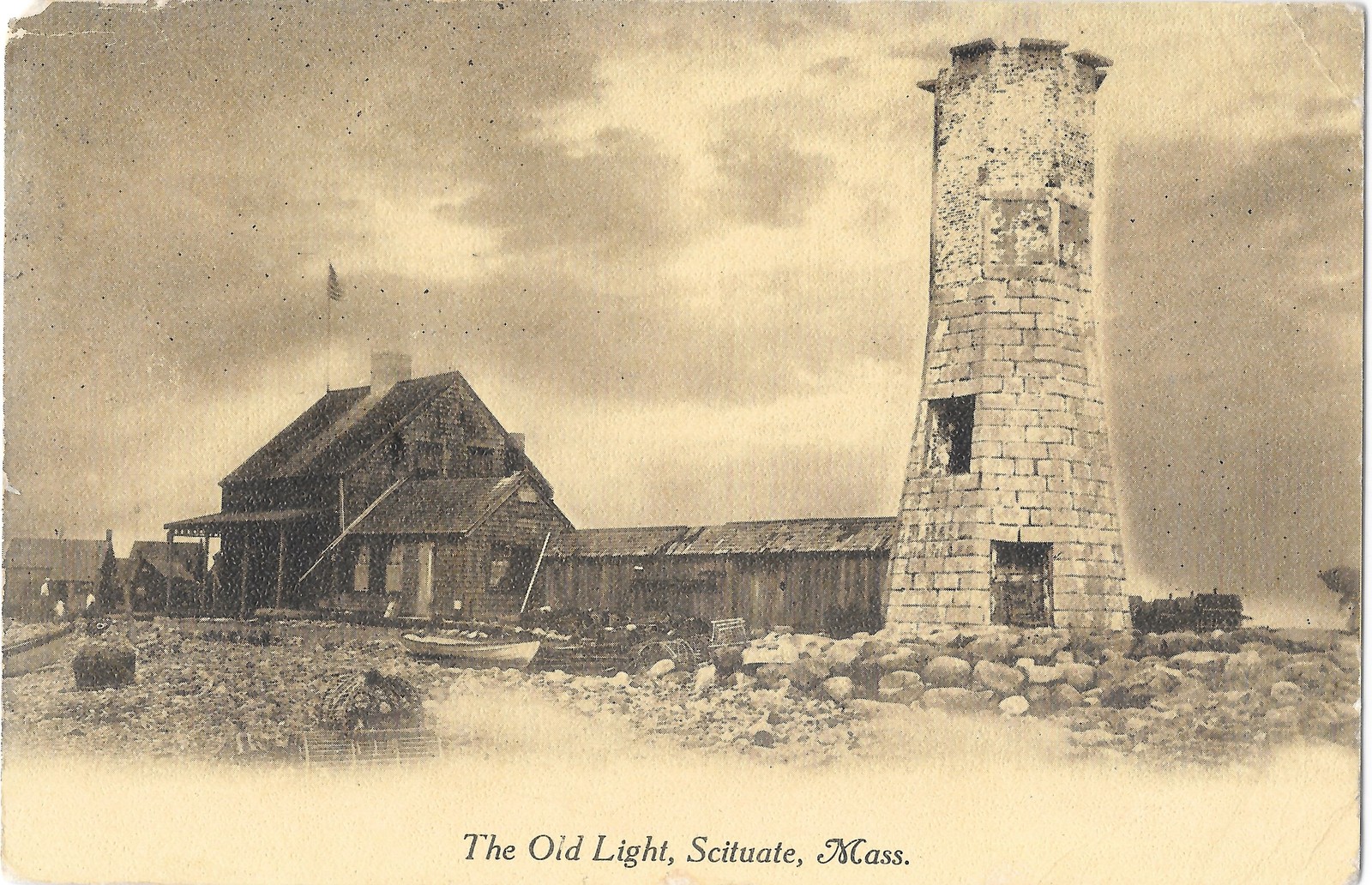 Old Scituate Light Lighthouse Scituate MA c1908 Postmarked Postcard