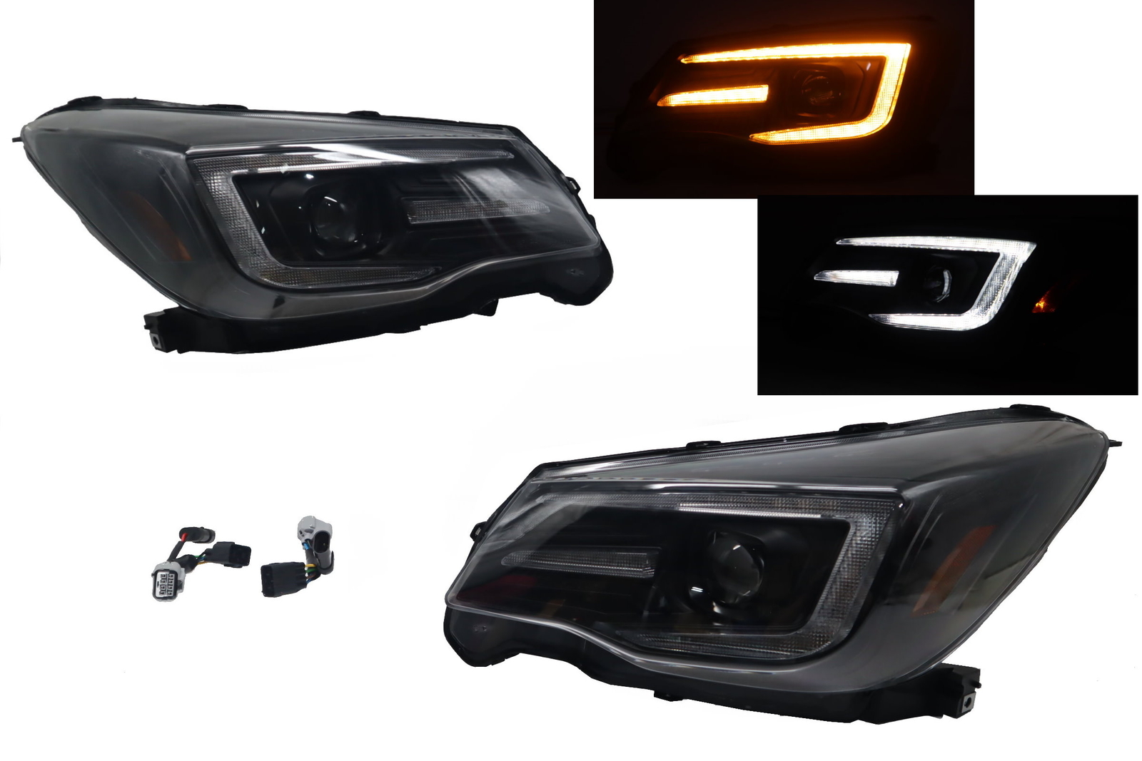 For~2014-2016~Subaru Forester Halogen Led projector Black Headlights Headlamps