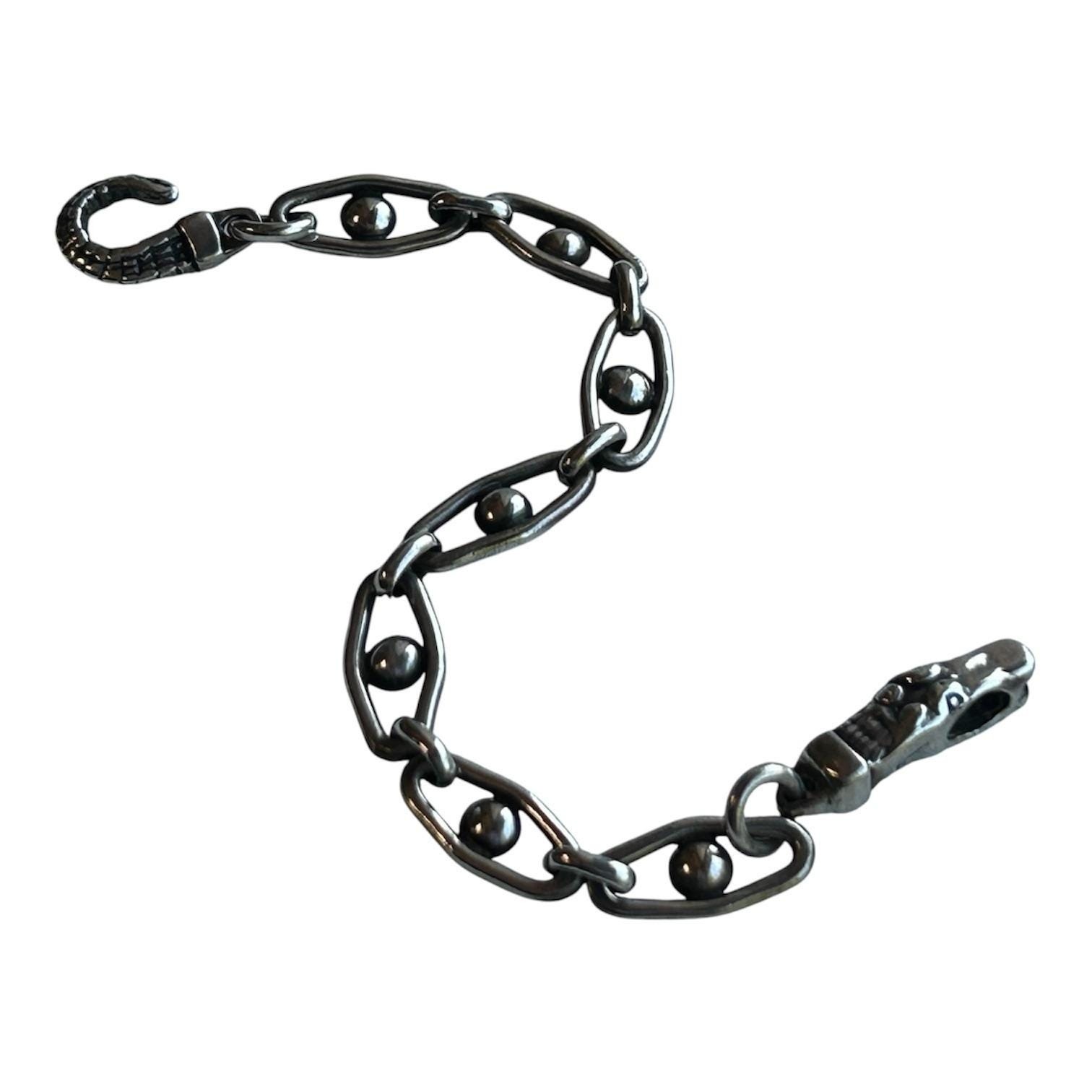 Artisan Sterling Silver Bracelet Handmade Alligator Clasp Italian Chain 7 In
