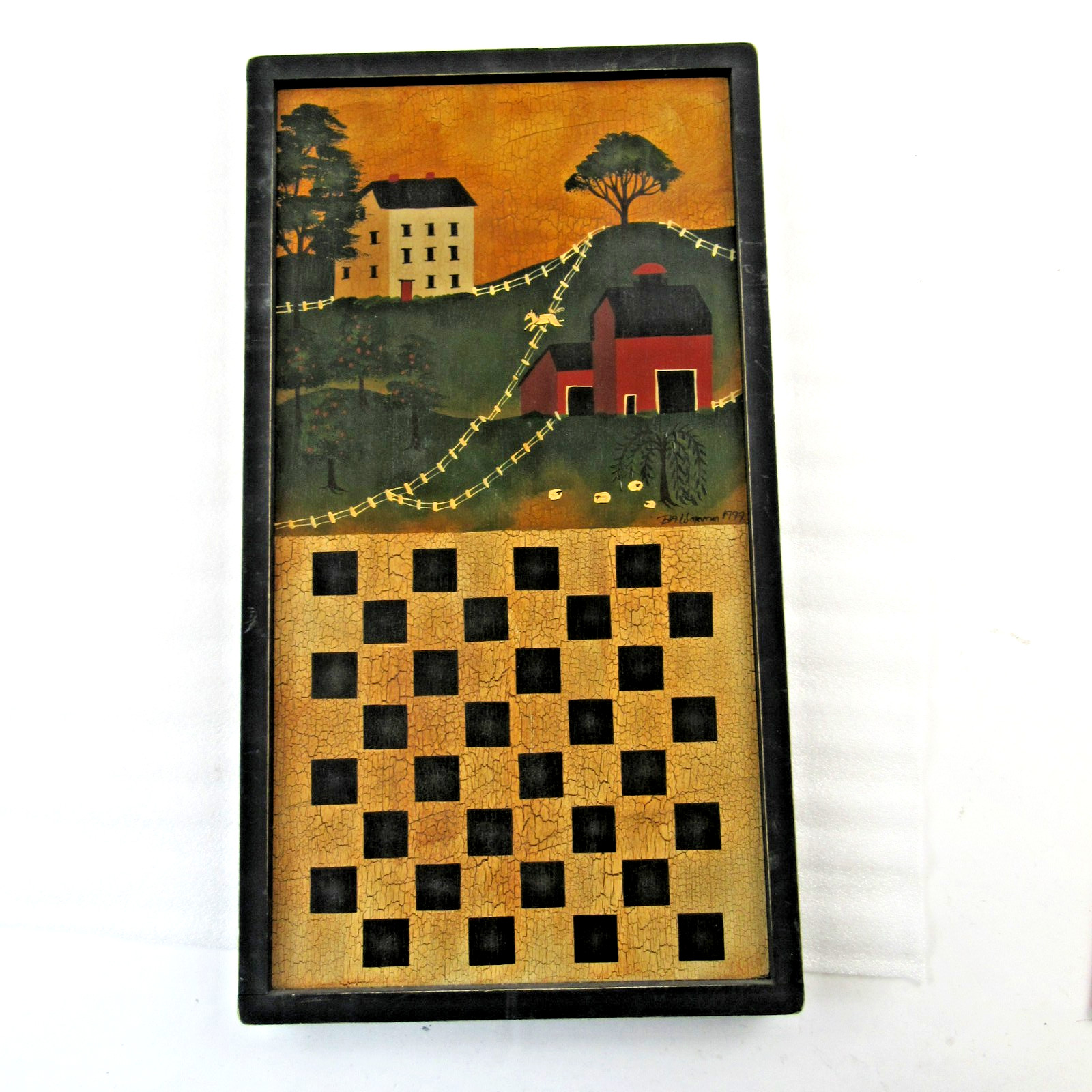 Ridge Hollow Folk Art Game Board Artist signed Hand painted Barb Wagaman checker