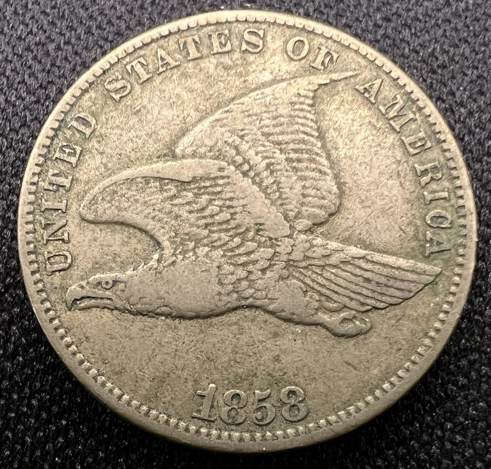 1858 LL Flying Eagle Cent 1c Large Letters XF+ AU Sharp Detail, Scarce this Fine