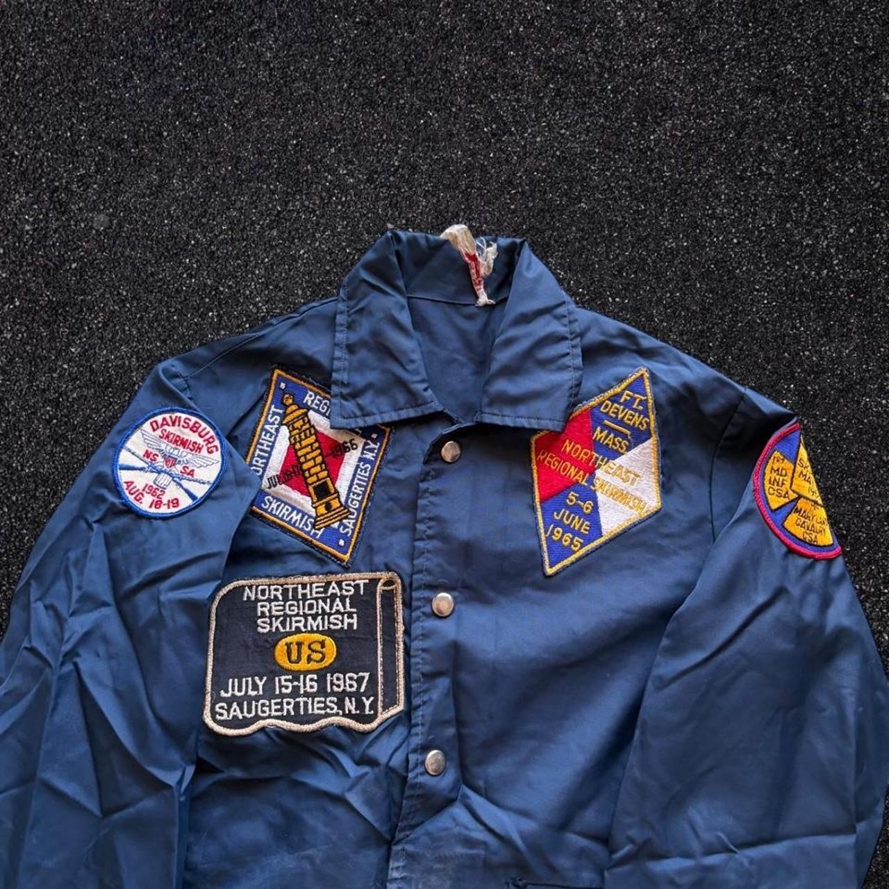 Vintage 60s Northeast Regional Skirmish Patch Jacket Navy Blue Nylon XS Vintage 60s Northeast Regional Skirmish Patch Jacket Navy Blue Nylon XS