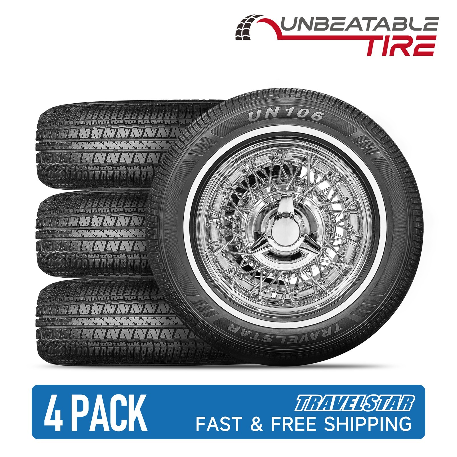Set of 4 Travelstar UN106 175/75R14 86T 14mm White Wall A/S Passenger Car Tire Set of 4 Travelstar UN106 175/75R14 86T 14mm White Wall A/S Passenger Car Tire
