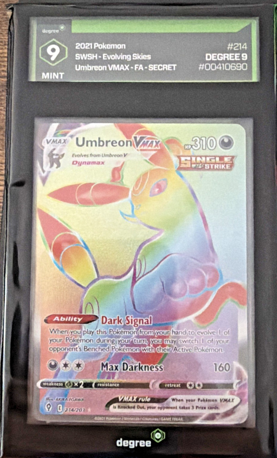 2021 Pokemon SWSH FA/Umbreon Vmax Evolving Skies Full Art SECRET DEGREE 9