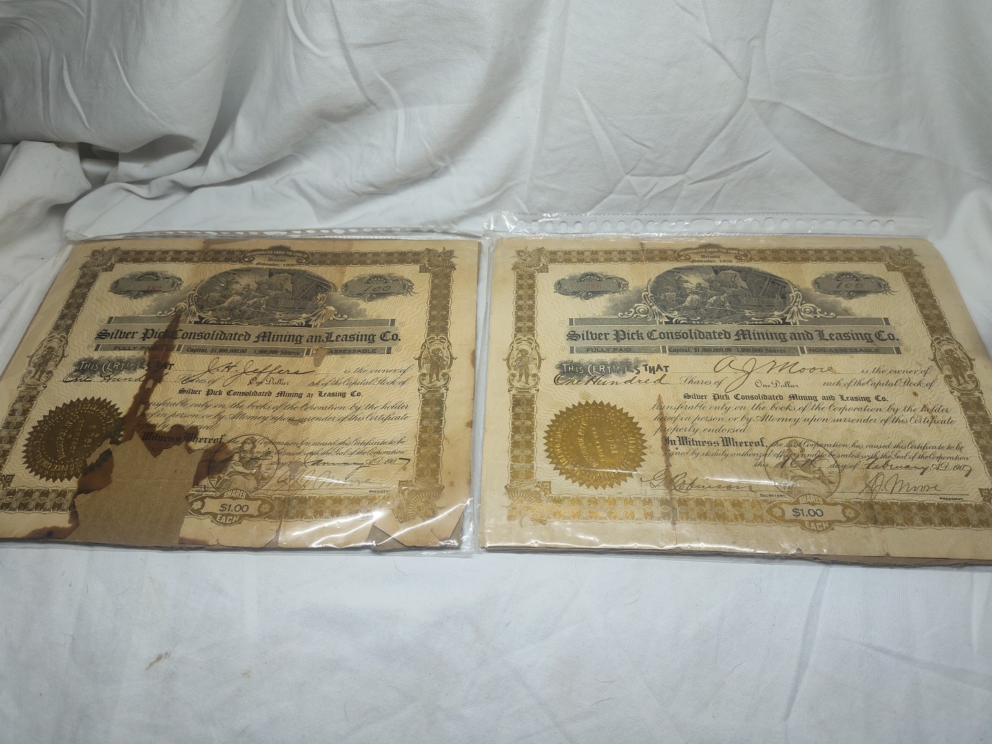 2US 1906. Arizona Stock Certificate, Silver Pick Consolidated Mining/Leasing CO 2US 1906. Arizona Stock Certificate, Silver Pick Consolidated Mining/Leasing CO