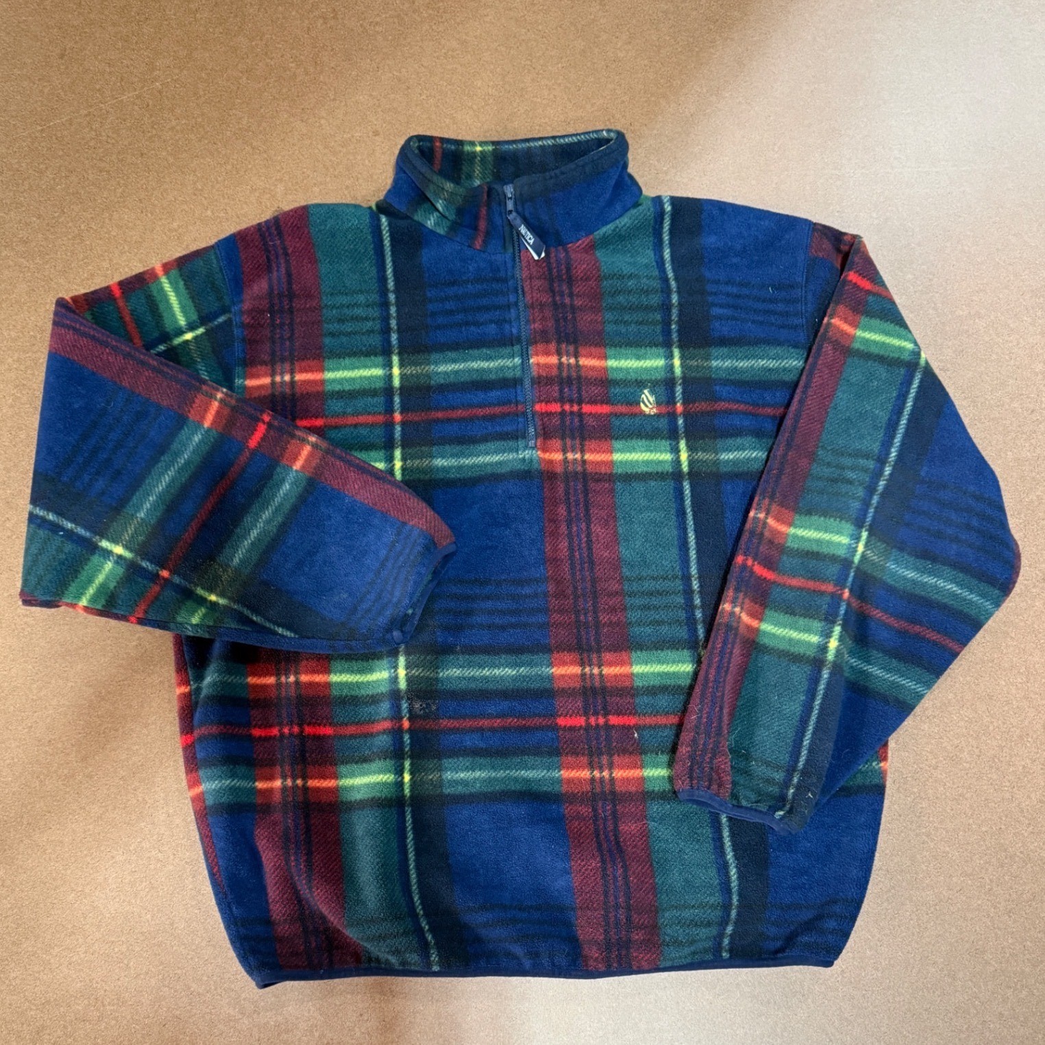 Nautica Vintage Plaid Fleece Pullover Mens XL Quarter Zip Blue Green Red XL/TG Nautica Vintage Plaid Fleece Pullover Mens XL Quarter Zip Blue Green Red XL/TG