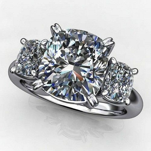 14K White Gold 3.00CT Cushion Cut Lab-Created Diamond Women\'s Fancy Classic Ring