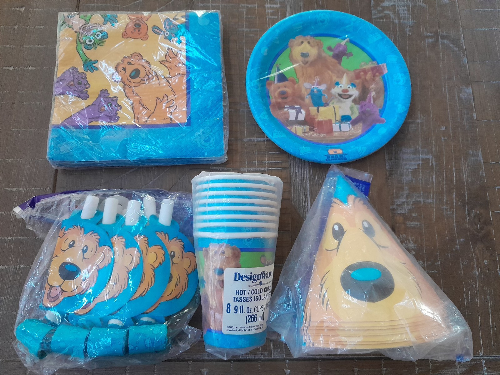 Vintage Bear In The Big Blue House Party Plates Napkins Cups Hats Blowouts NOS