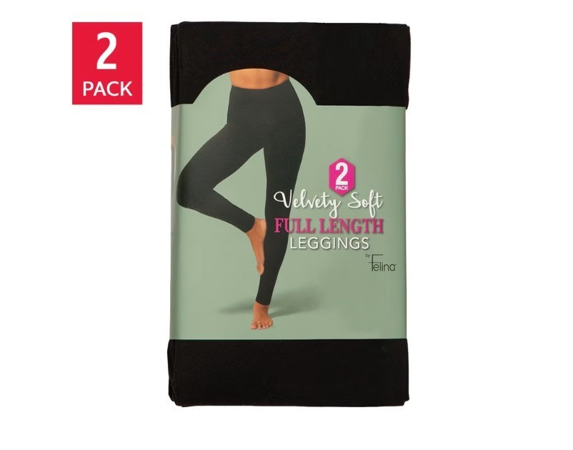 Felina Women's Velvety Soft Full Length Leggings 2-Pack Black High Waist 4 Way