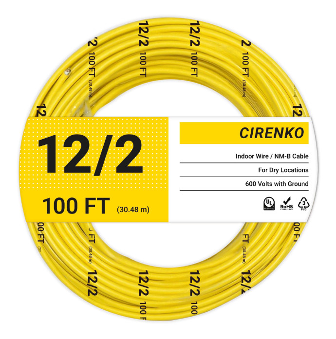 12/2 NM-B Cable 100 FT – UL Listed Residential Indoor Electrical Wire with Groun 12/2 NM-B Cable 100 FT – UL Listed Residential Indoor Electrical Wire with Groun