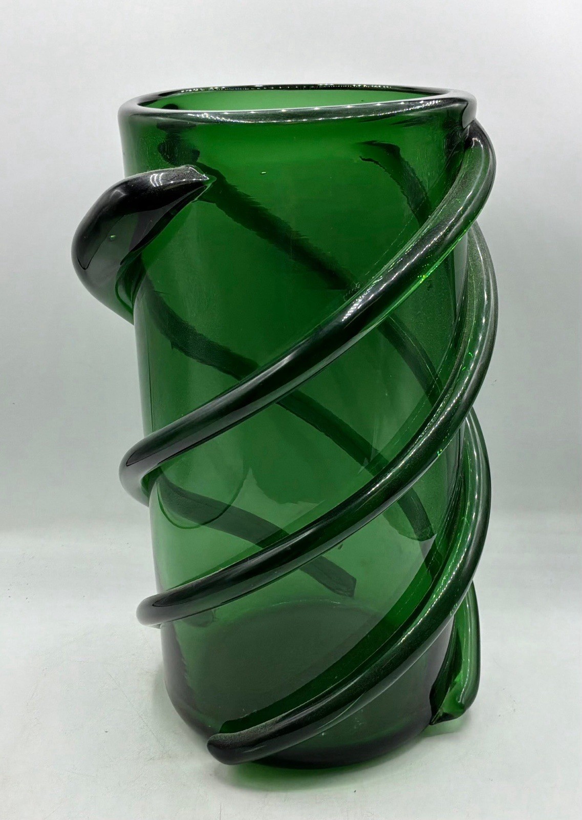 VTG mCM Double Helix Spiral Glass Vase Green Large VTG mCM Double Helix Spiral Glass Vase Green Large