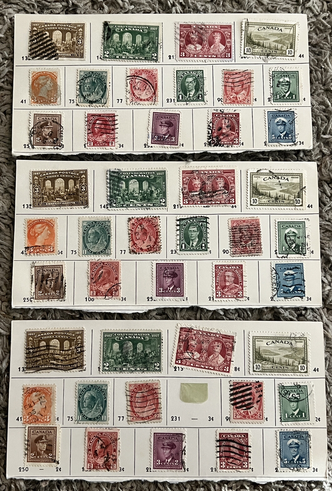 EARLY CANADA STAMPS VARIETIES x3 ON APPROVAL SHEETS QUEEN, KING, AIRMAIL