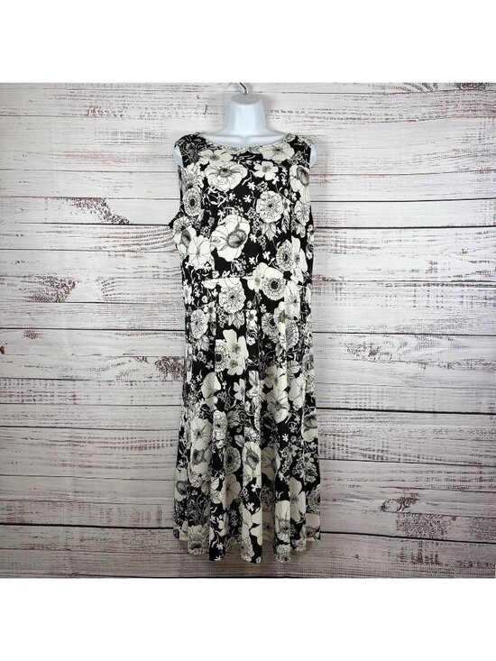 Talbots Dress Womens XL Petite Black White Floral Sleeveless A Line Midi Talbots Dress Womens XL Petite Black White Floral Sleeveless A Line Midi