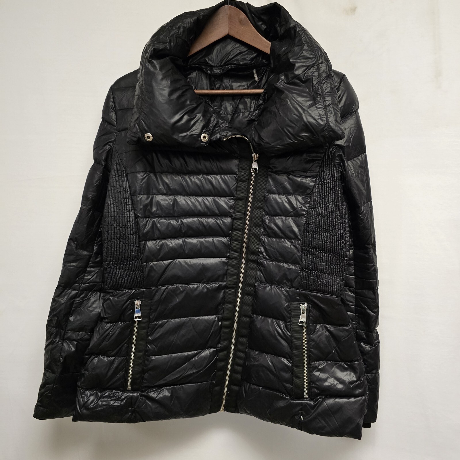 Karl Lagerfeld Puffer Jacket Black Down Puffer Oil Slick Coat No Hood L 20\ Karl Lagerfeld Puffer Jacket Black Down Puffer Oil Slick Coat No Hood L 20\
