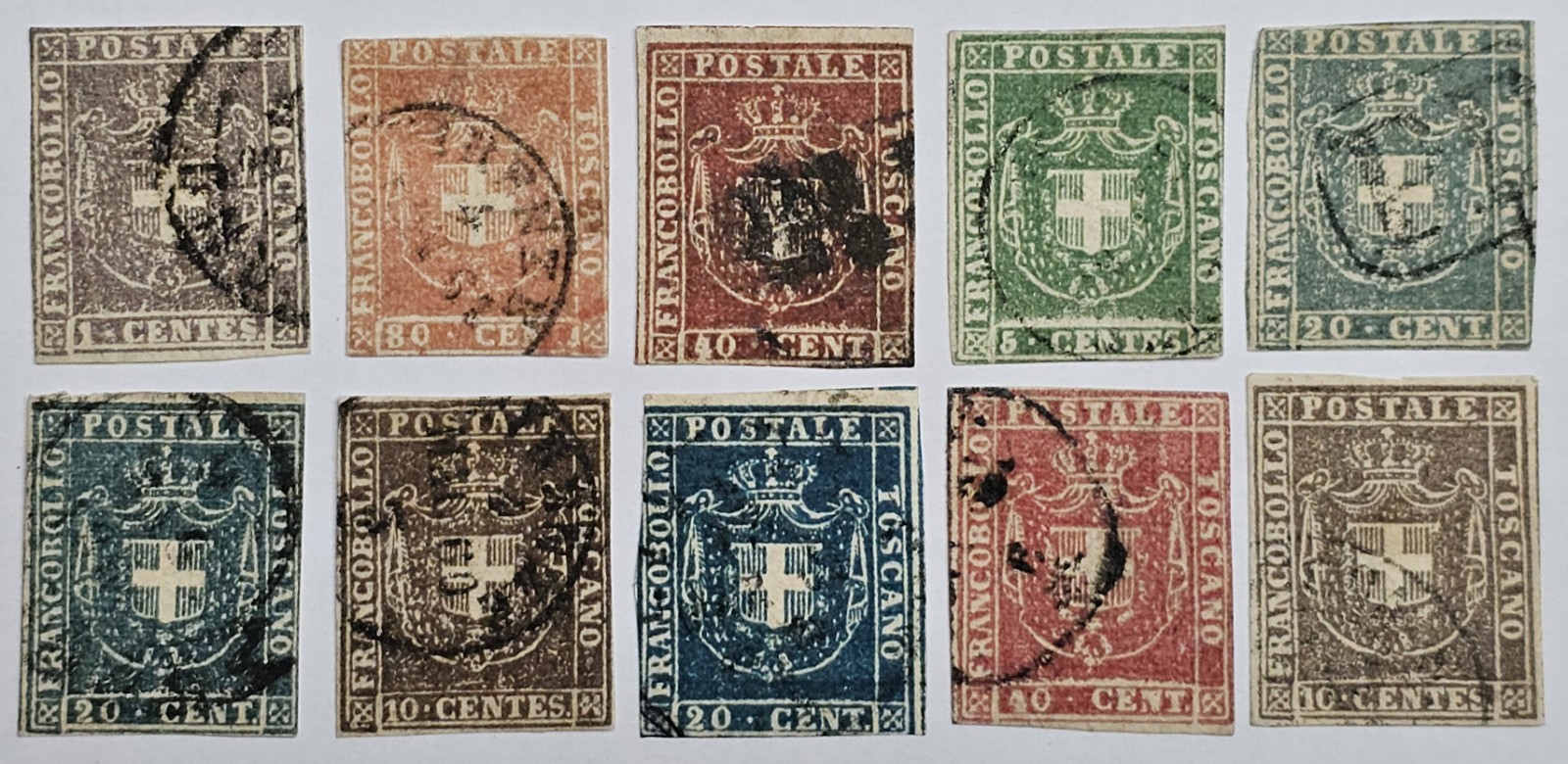 TUSCANY RARE FINE 1860 Extended SET to 80c with Shades. €7,000+ Wavy Line Wmk