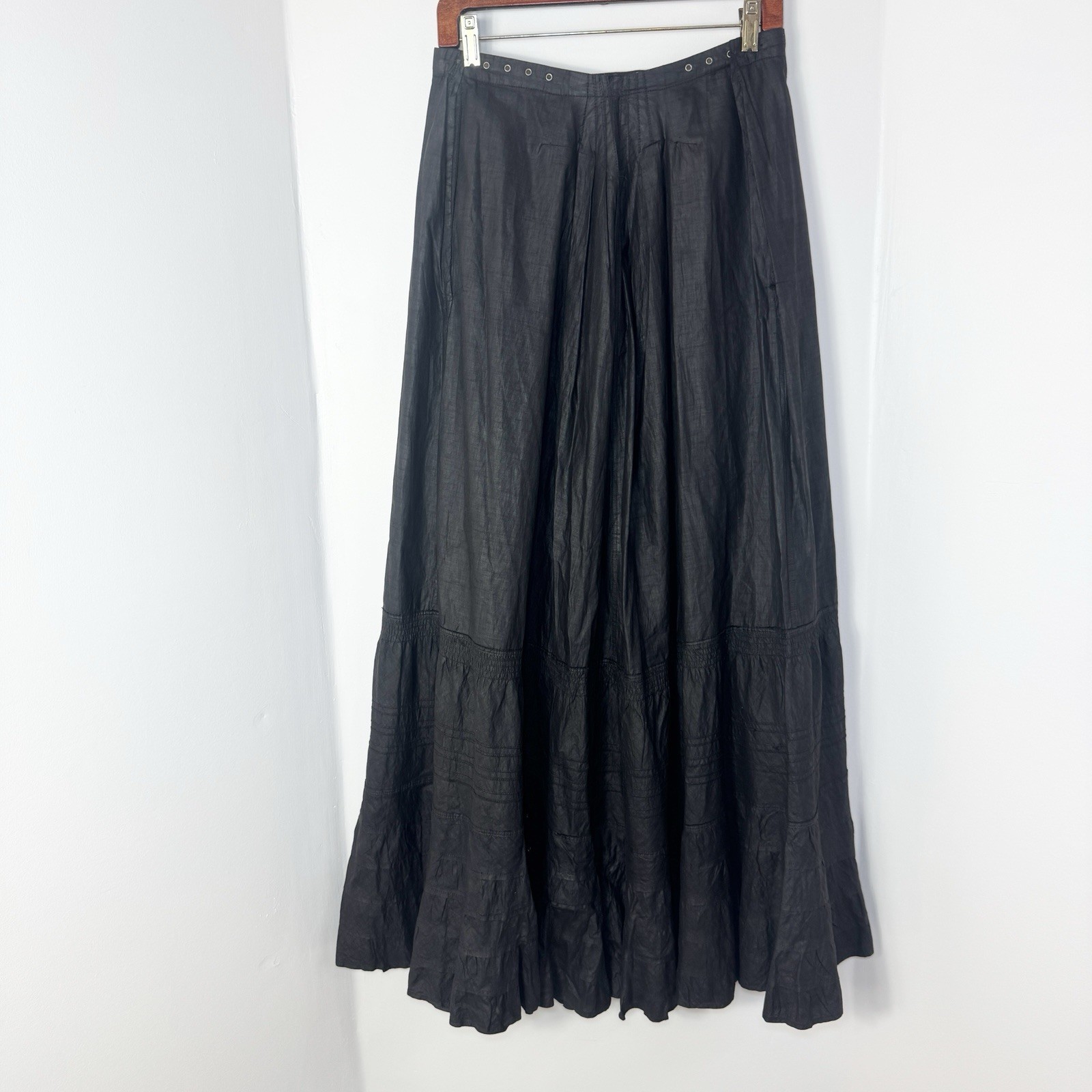 Antique 1900s The Elite Petticoat Edwardian Black Adjustable 27-30 Tiered Sateen
