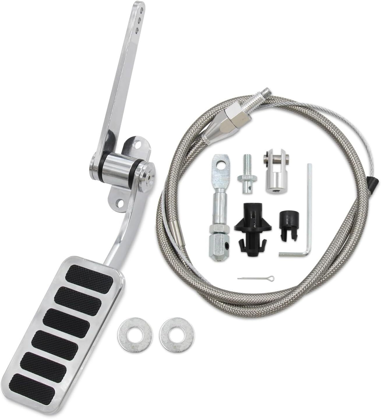 Universal Polished Aluminum Accelerator Pedal & Mr Gasket Cable Kit 