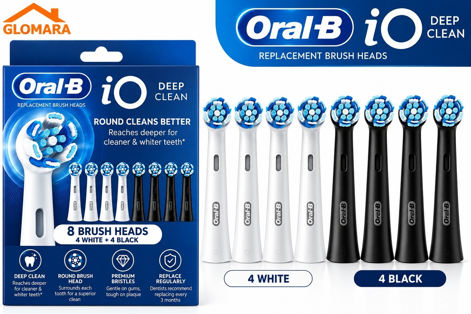 Oral-B iO Replacement Brush Heads 8 Pack Deep Clean Black White Compatible NEW Oral-B iO Replacement Brush Heads 8 Pack Deep Clean Black White Compatible NEW