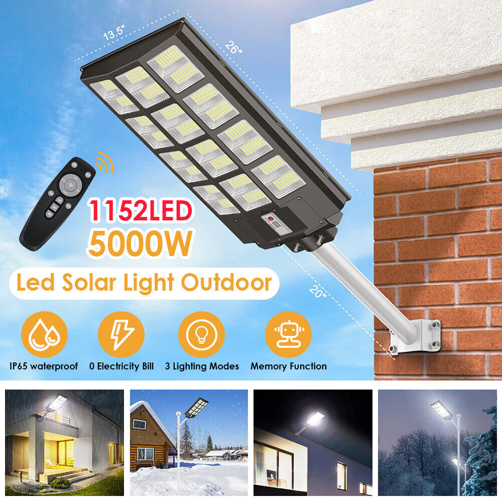 9900000000LM 5000W Commercial LED Solar Street Light Dusk to Dawn Road Lamp+Pole