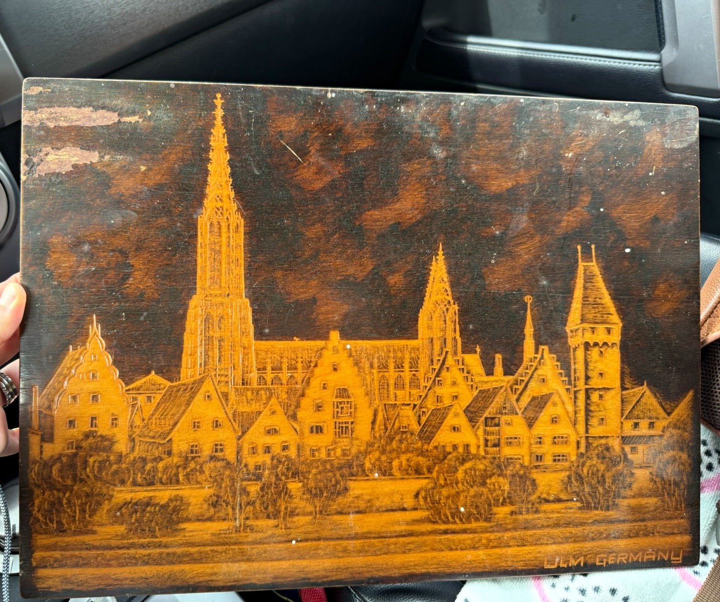 Vintage Ulm Germany Wood Etching Art 9x16x0.5”  artisan folk detail handmade