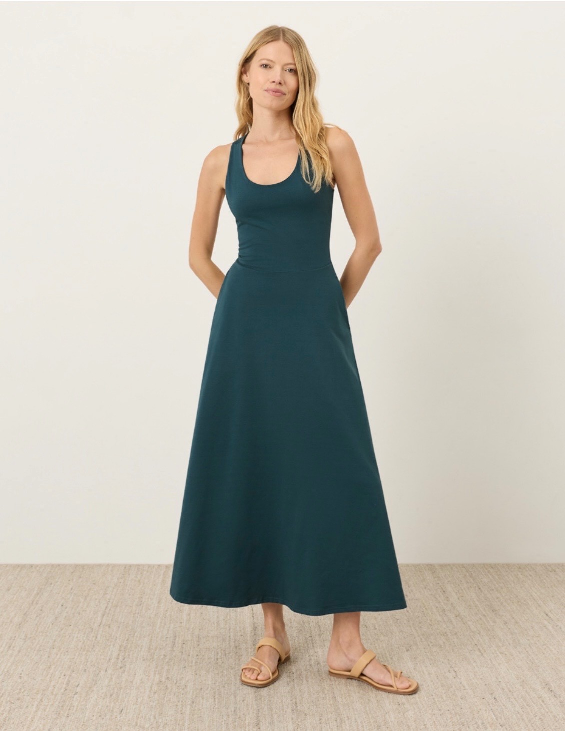 Brand New Pact Womens Organic Fit & Flare Open Back Maxi Dress Deep Aqua Large Brand New Pact Womens Organic Fit & Flare Open Back Maxi Dress Deep Aqua Large