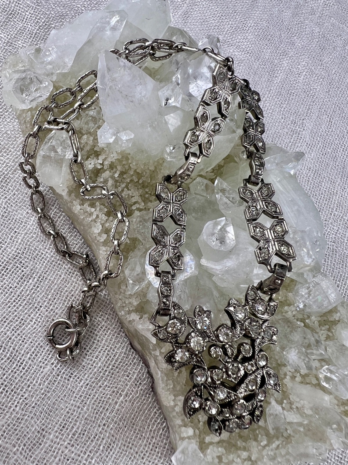  Edwardian Sterling Silver Paste Floral Garland Necklace c.1910