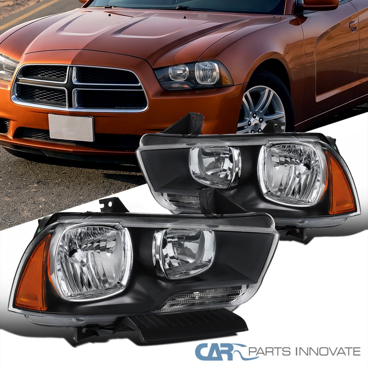 Black Headlights Fit 2011-2014 Dodge Charger Halogen Headlamps Left+Right 11-14