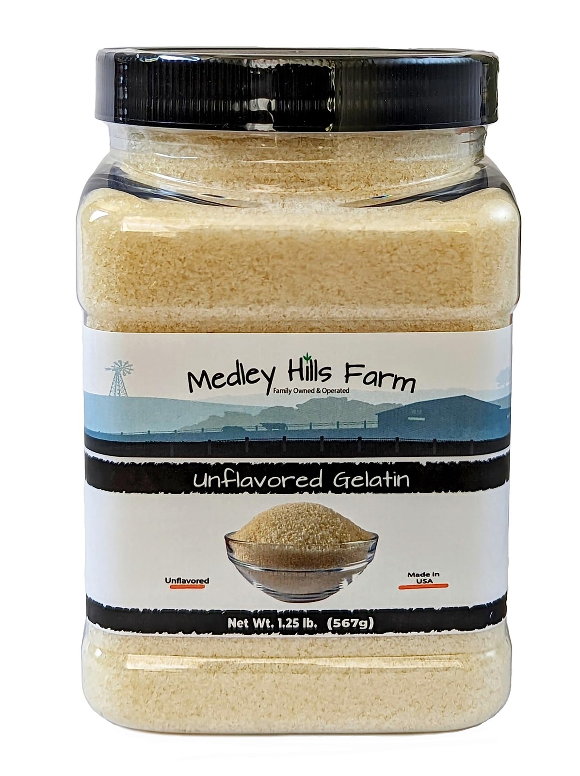Medley Hills Farm Unflavored Gelatin by 1.25 lbs. in Reusable Container Gelatin
