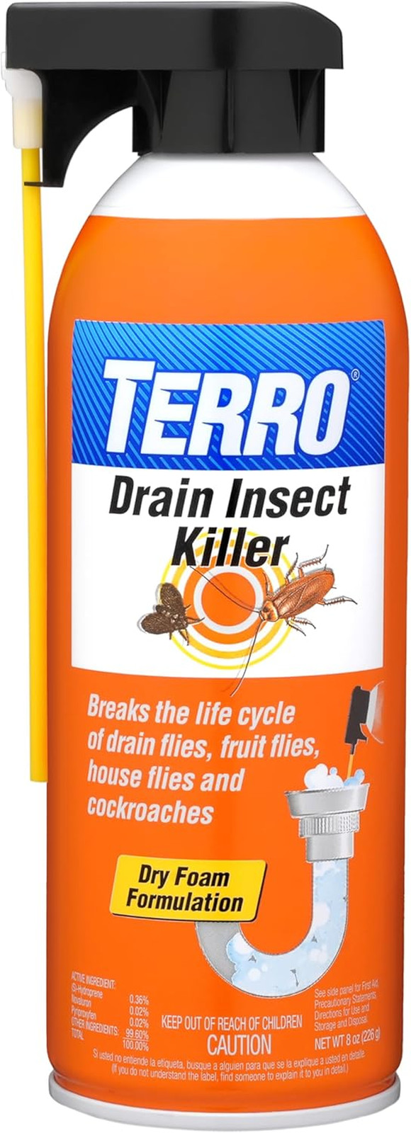 TERRO Drain Insect Killer, 1-Pack, Foam Treatment for Indoor Infestations | Kill