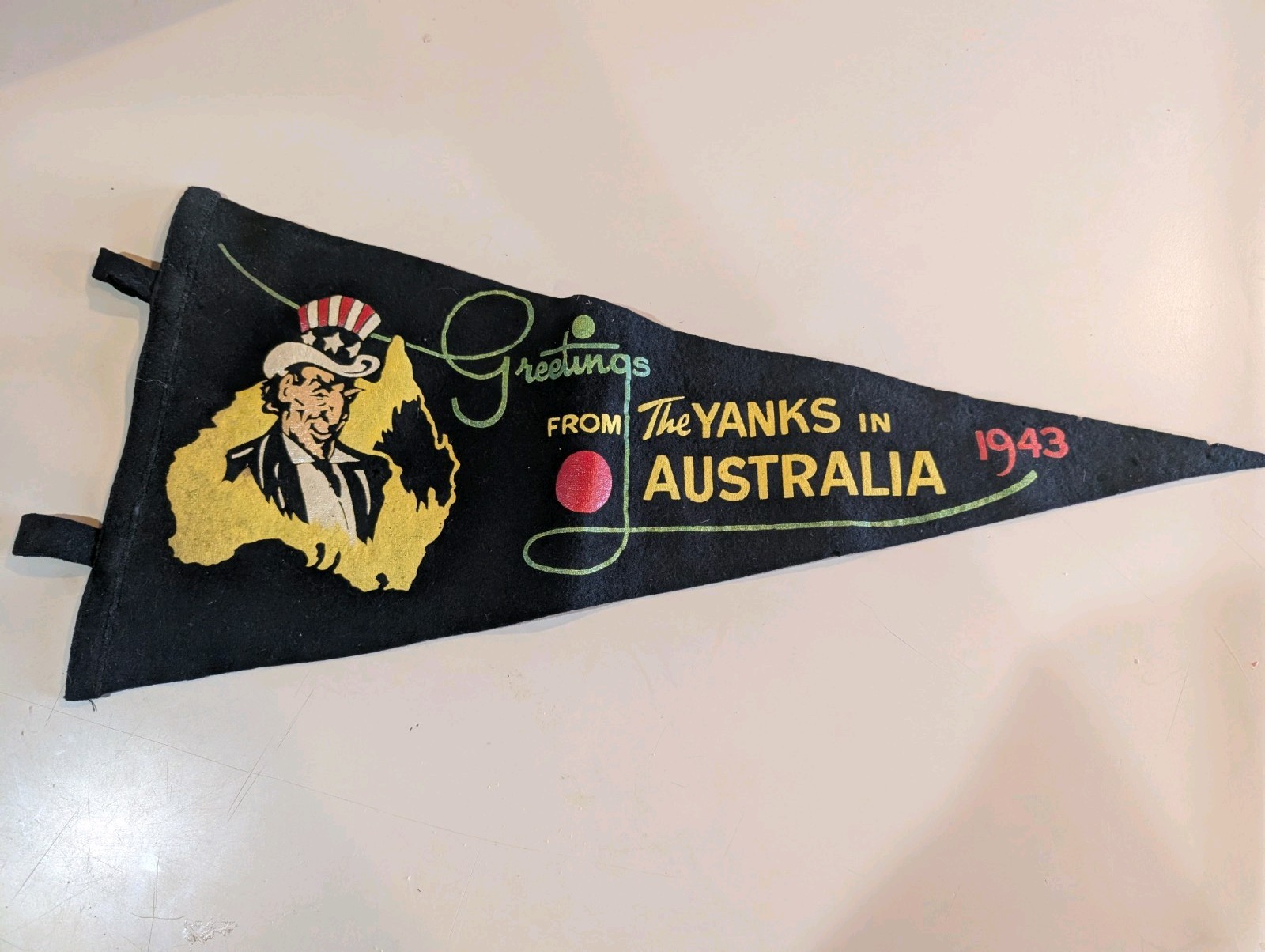 Vintage WWII 1943 Greetings from the YANKS in Australia Pennant Vintage WWII 1943 Greetings from the YANKS in Australia Pennant
