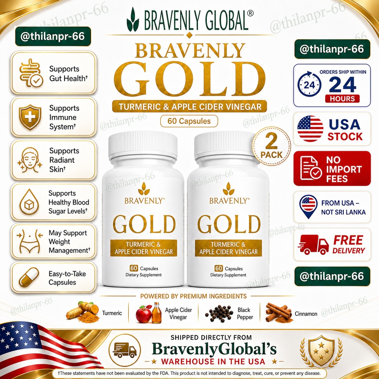 2 bottles Bravenly Gold 120 Capsules TOTAL - NEW IN BOX/SEALED EXP: 2028 🔥🔥