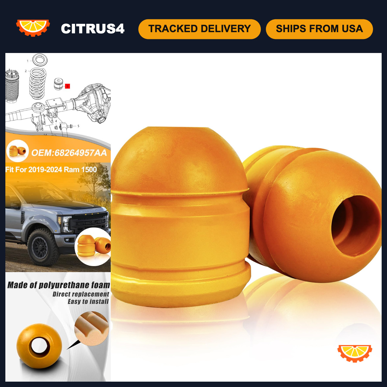Rear Bump Stops Jounce Bumpers for 2019-2024 Ram 1500 - Durable Suspension Upgra