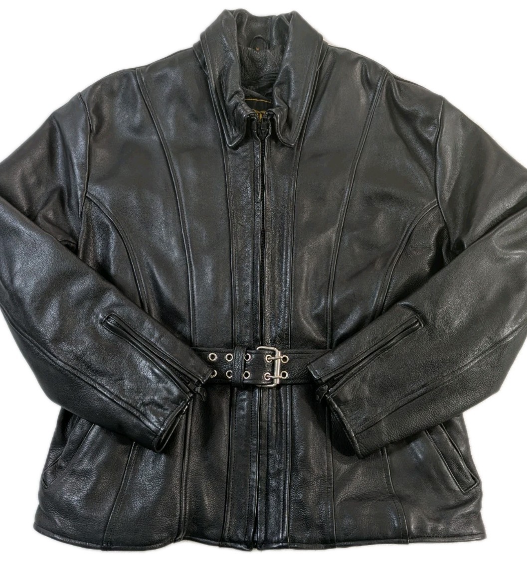 Unik Ultra Heavy Leather Riding Jacket Women's Sz XL Belted Removable Liner Unik Ultra Heavy Leather Riding Jacket Women's Sz XL Belted Removable Liner