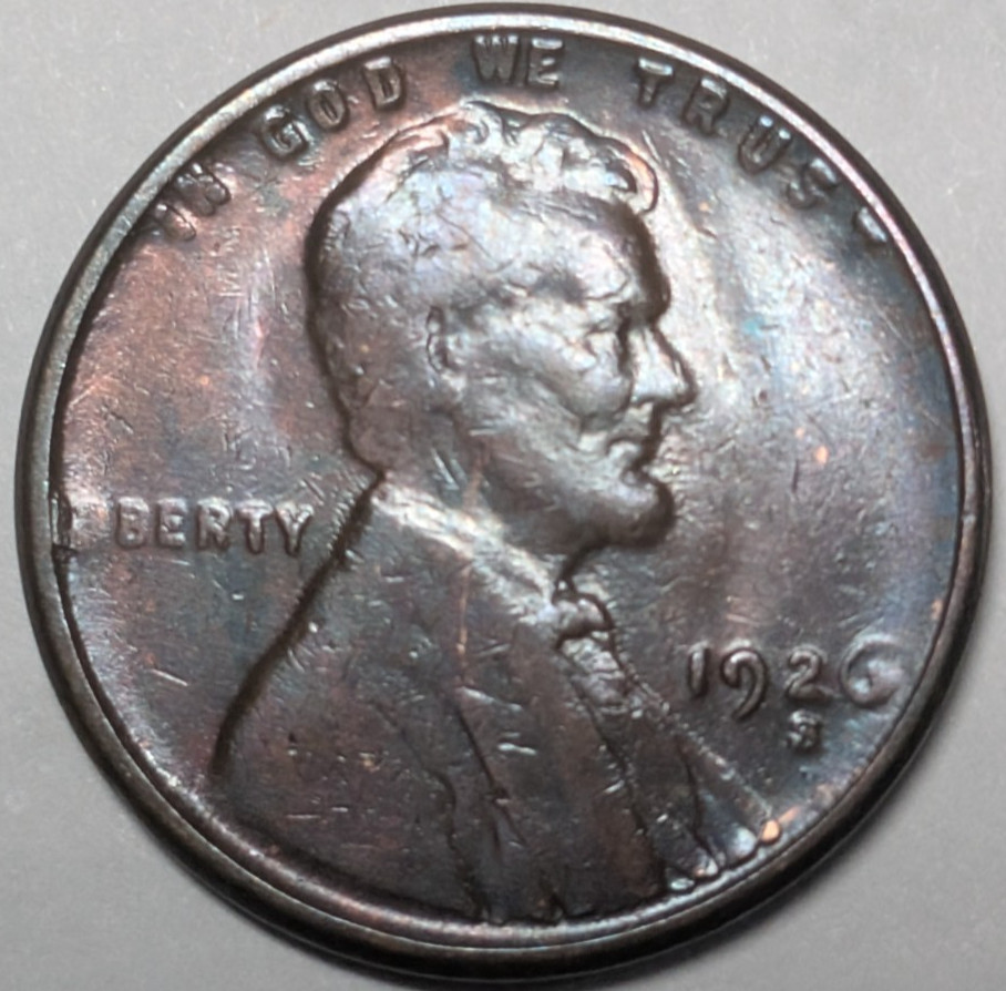 1926 S Lincoln Cent BU Unc. Purple Attractive Soft Mottled Toning T30747 1926 S Lincoln Cent BU Unc. Purple Attractive Soft Mottled Toning T30747